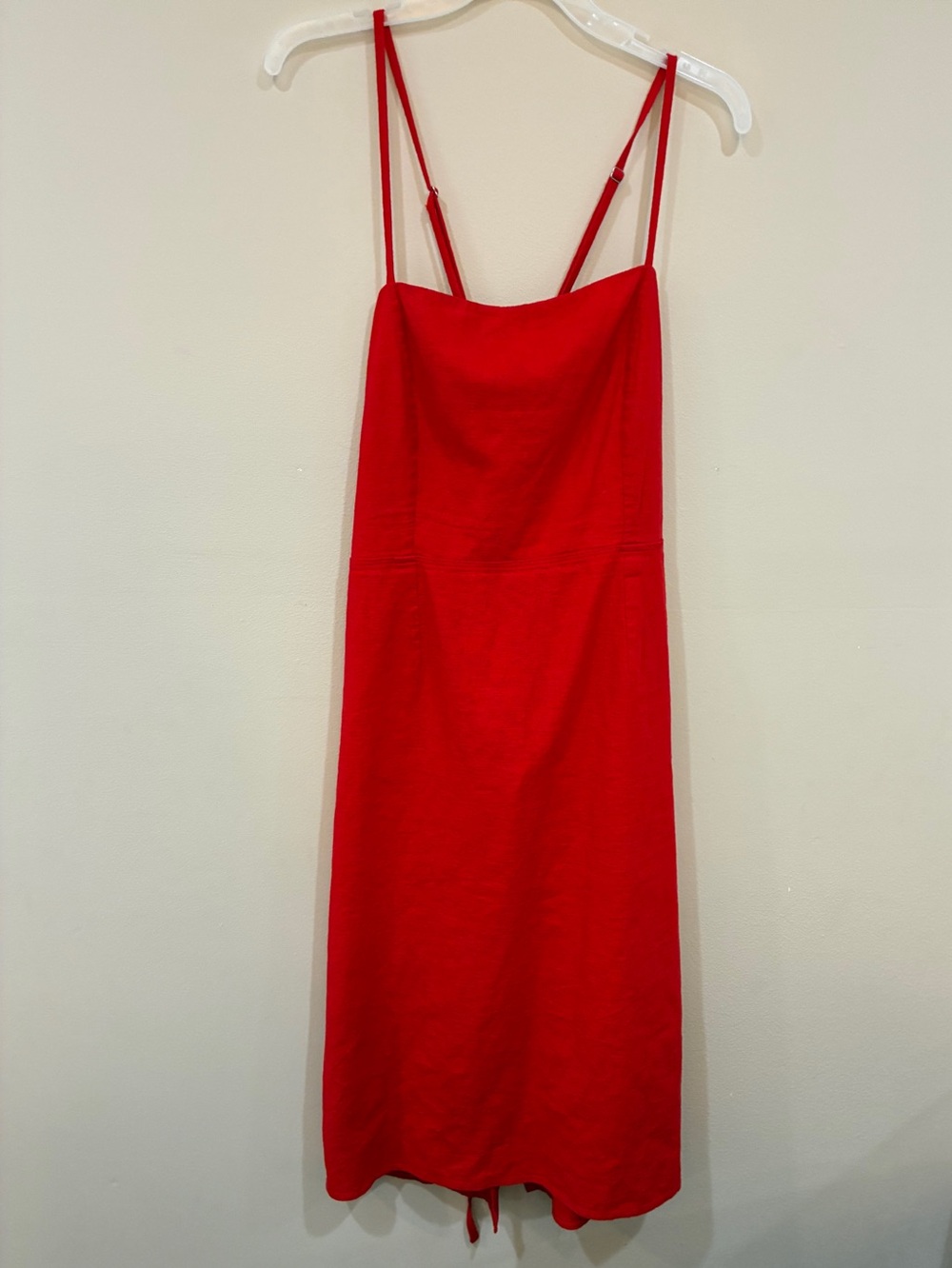 Red Spaghetti Strap‎ Linen Adjustable back tie Dress
